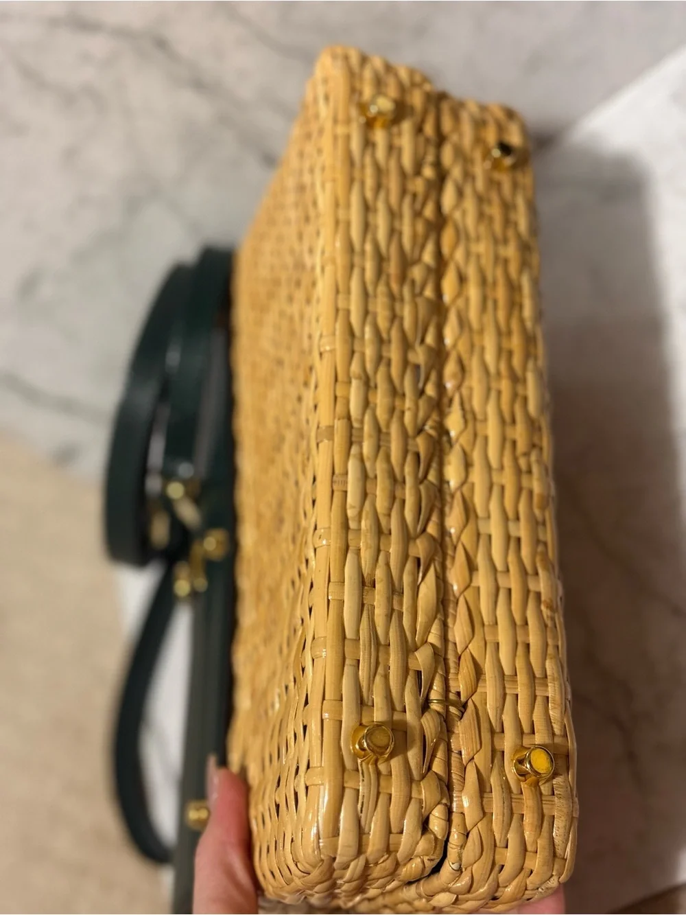 Gucci Green Leather & Natural Wicker Sylvie Top-Handle